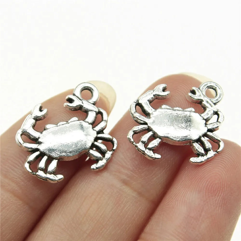 15x16mm 1.1g Antique Silver Zinc Alloy Crab Charm Pendant for DIY Necklace Bracelet Jewelry