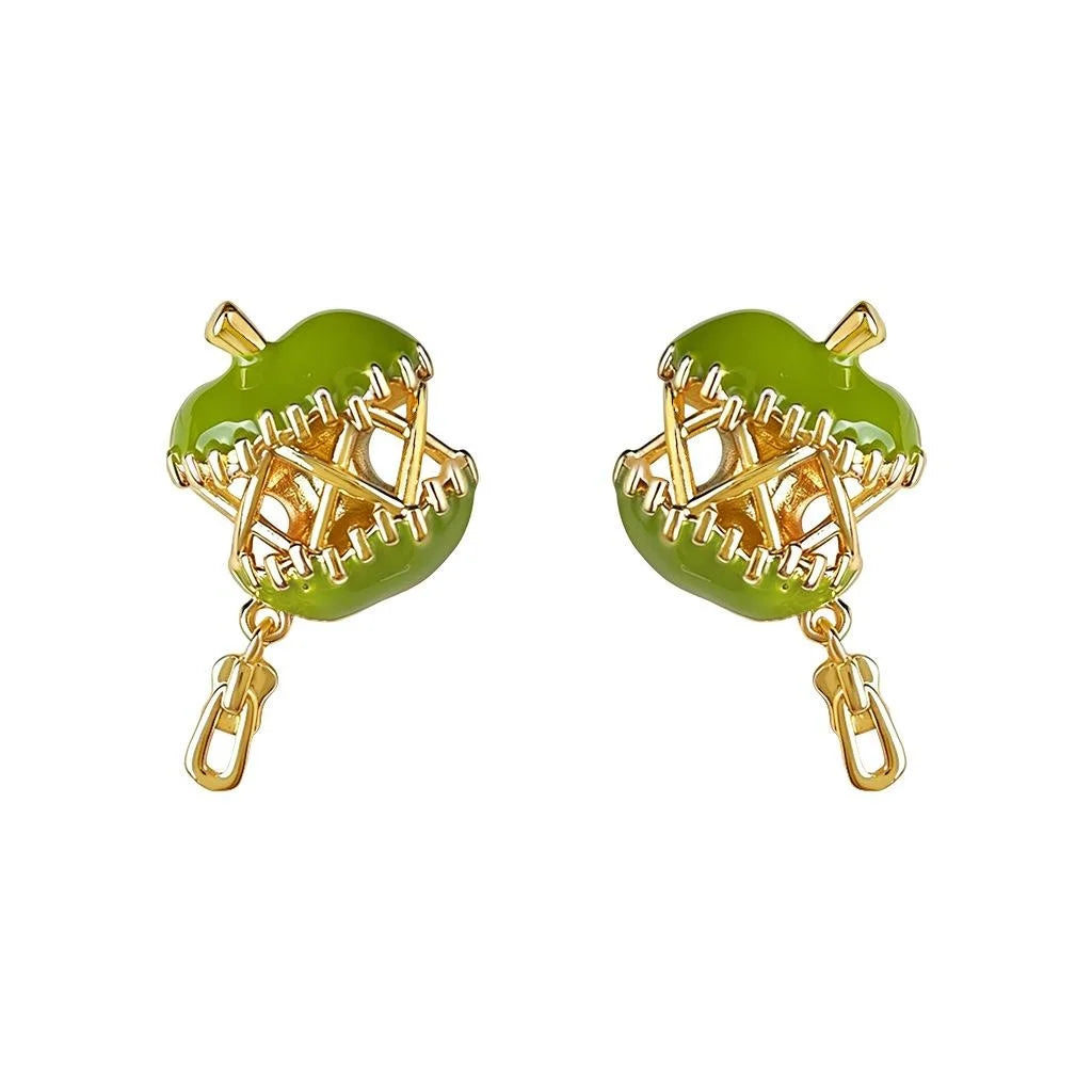Original Green Apple Enamel Drop Earrings Eco-Friendly Copper Fresh Fruit Jewelry For Women