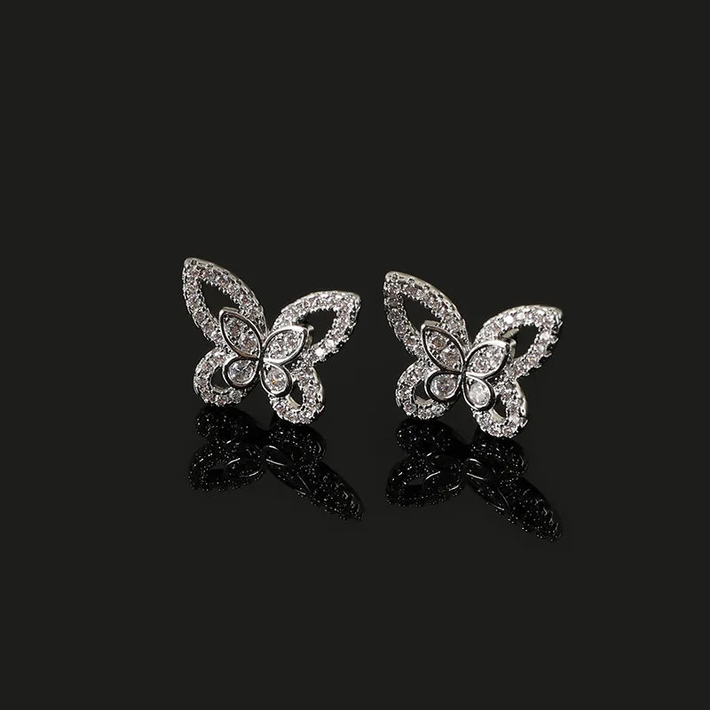 Elegant Double Layer Butterfly Zircon Stud & Clip On No Piercing Korean Style Gift Earrings