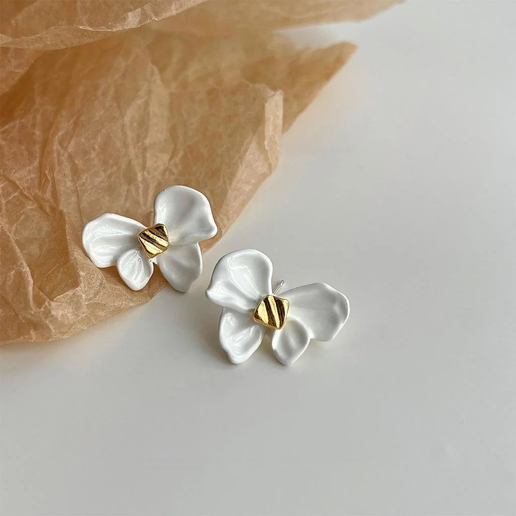Summer Sweet Elegant Enamel Alloy Bow Iris Flower Stud Earrings