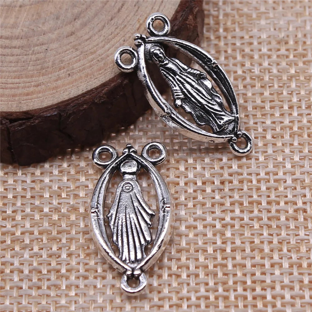 25x13mm 1.8g Multicolor Zinc Alloy Virgin Mary Connector Charm Pendant for DIY Rosary Jewelry Making