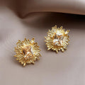 14K Plated Copper Zircon Geometric Flower Stud Earrings For Elegant Office Wear