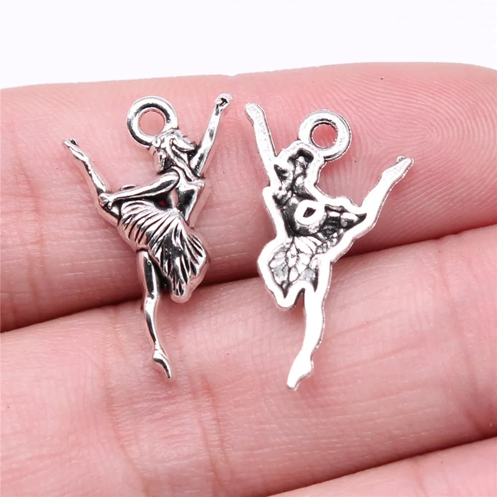 24x14mm 1.14g Antique Silver Zinc Alloy Ballet Dancer Charm Pendant for DIY Dance Jewelry Making