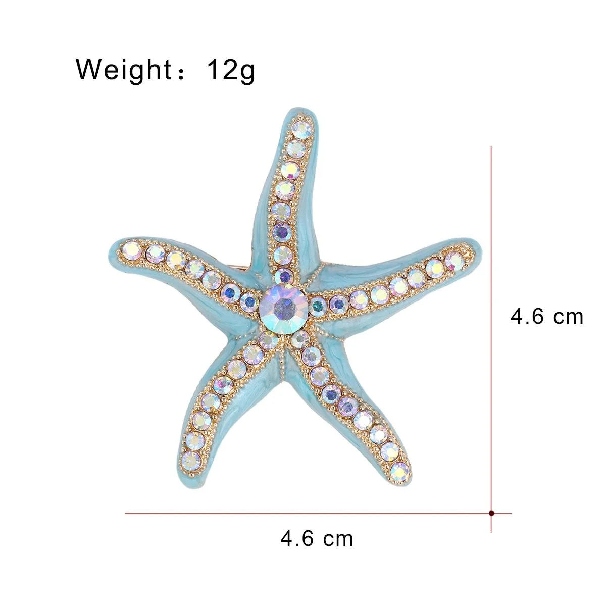 Elegant Blue Enamel Starfish Brooch With Aurora Rhinestones, Gold Tone Alloy Lapel Pin Corsage Gift