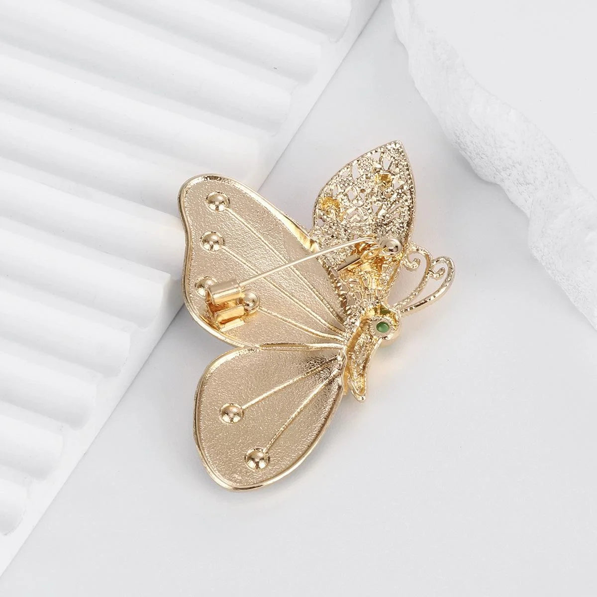 Luxury Blue Enamel Butterfly Brooch With Rhinestone And Pearl Accents, Elegant Lapel Pin Corsage Gift