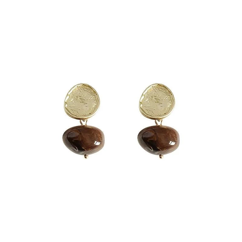 Vintage Hong Kong Style Irregular Geometric Copper Stud Earrings Hammered Brown Metal
