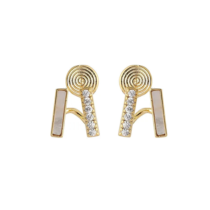 Elegant Double Layer Shell Bar Alloy Rhinestone Stud & Clip On No Piercing Commuter Earrings