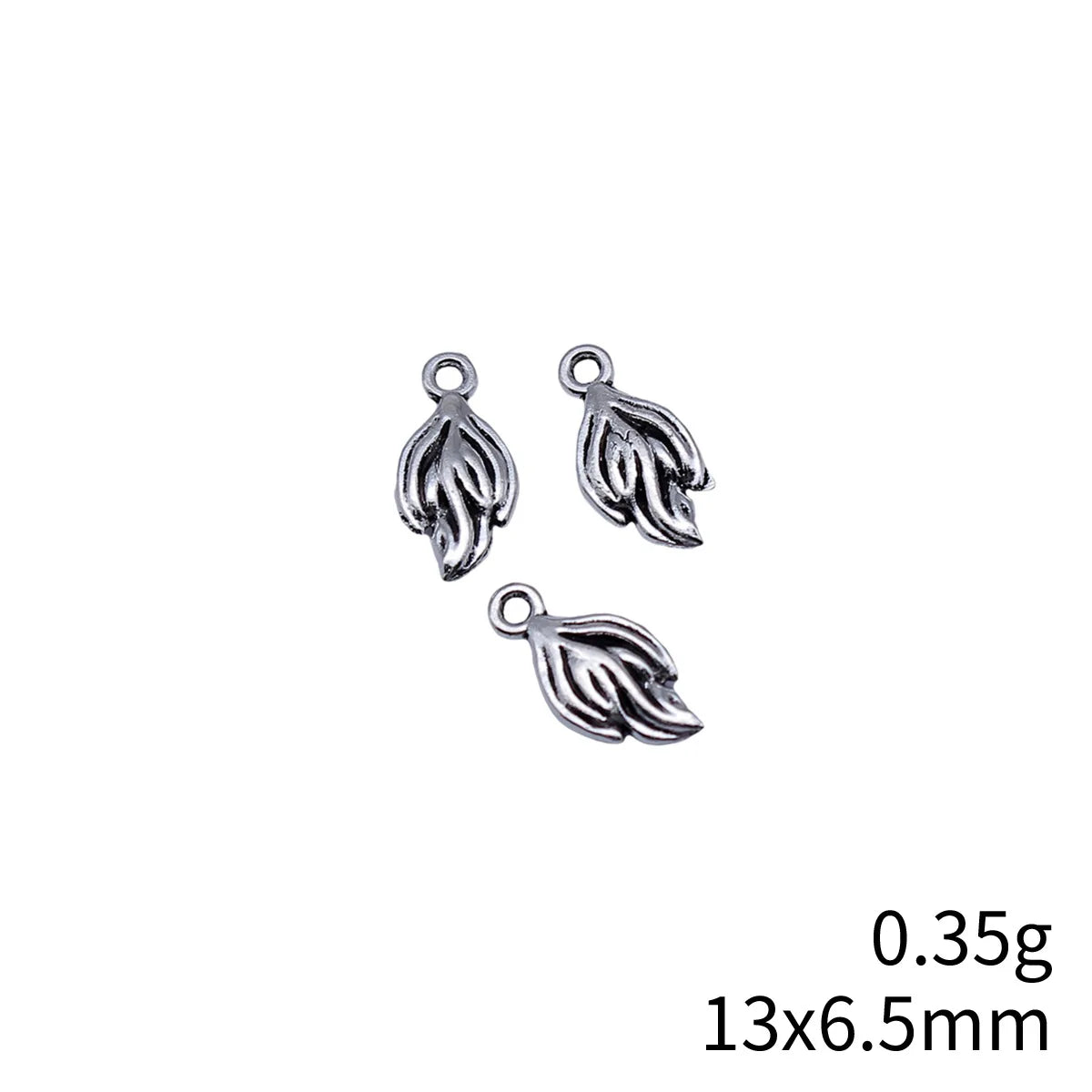 13x6.5mm 0.35g Antique Silver Zinc Alloy Leaf Charm Pendant for Garment Accessory DIY Jewelry Making