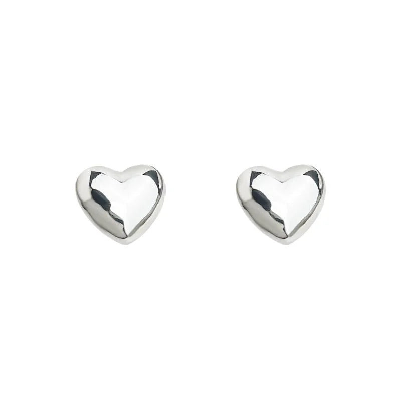 Mini Silver Plated Eco Copper Heart Stud Earrings Smooth Light Luxury Daily Wear