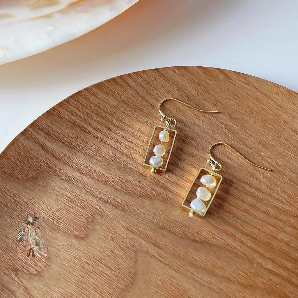 Handmade Natural Freshwater Pearl Baroque Irregular 14K Plated Drop Earrings