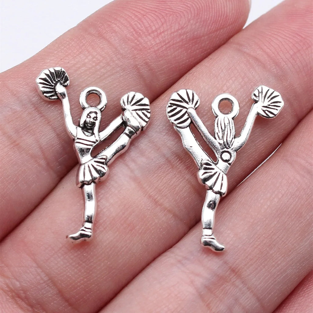 25x18mm 1.1g Antique Silver Zinc Alloy Cheerleader Girl Charm Pendant for DIY Necklace Bracelet Making