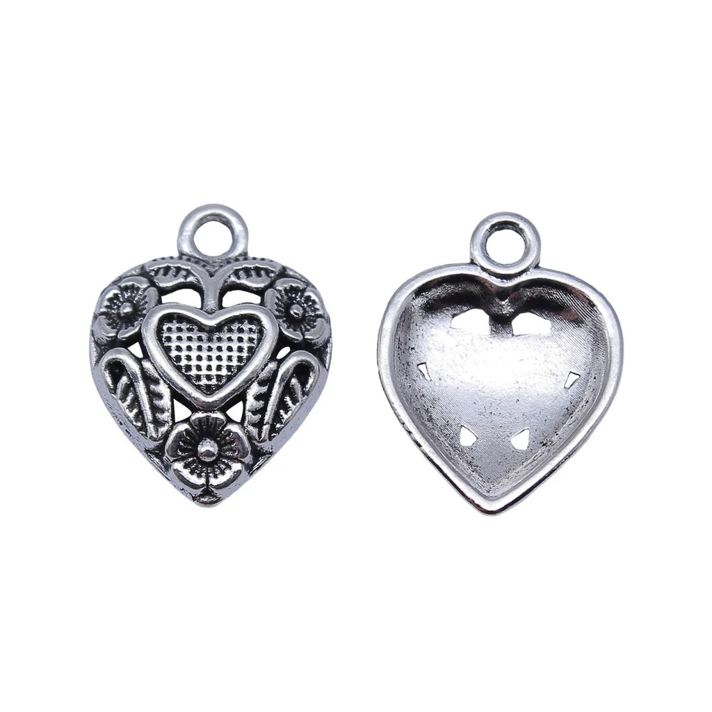 18x14mm 1.05g Antique Silver Zinc Alloy Leaf Flower Heart Charm Pendant for DIY Jewelry Making