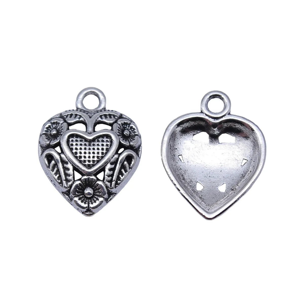 18x14mm 1.05g Antique Silver Zinc Alloy Leaf Flower Heart Charm Pendant for DIY Jewelry Making