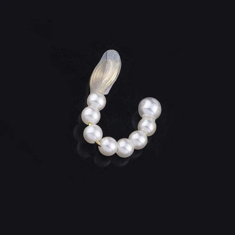 Elegant C Shape Pearl Ear Cuff Long Alloy Chain Tassel Stud & Clip On No Piercing Earrings
