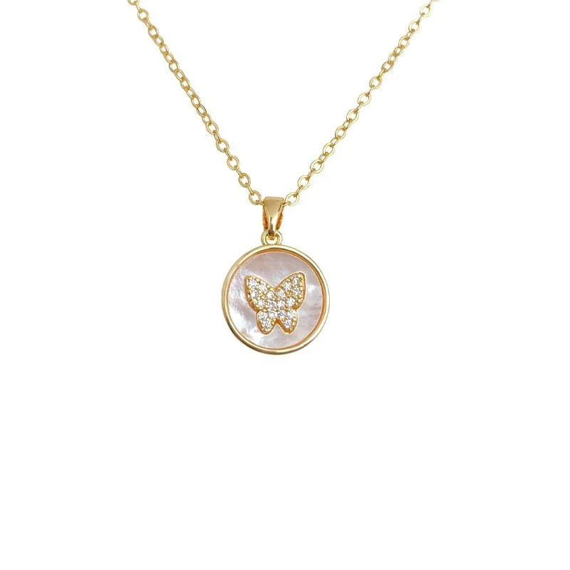 18K Gold Plated Shell Butterfly Zircon Pendant Necklace Light Luxury Collarbone Chain
