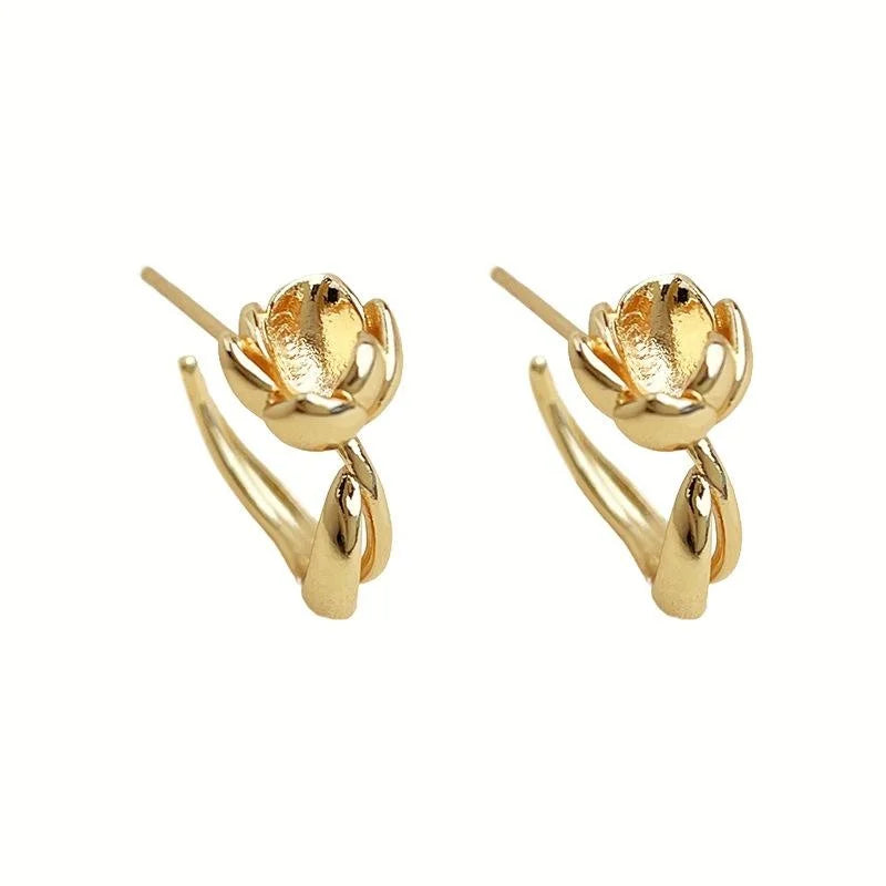 Minimalist Copper Lotus Flower Stud Earrings For Women Elegant Commuter Jewelry