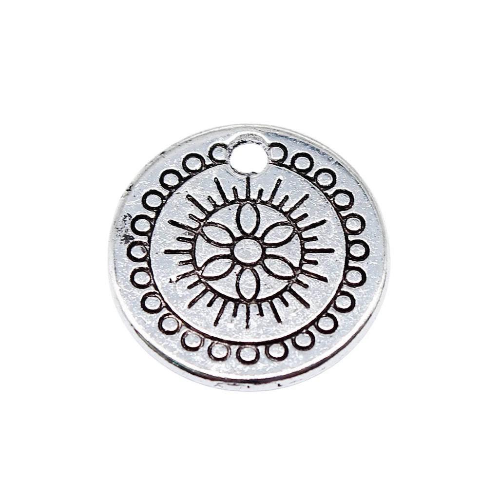 14x14mm 1.1g Zinc Alloy Patterned Round Tag Charm Pendant for DIY Necklace Bracelet Jewelry Making