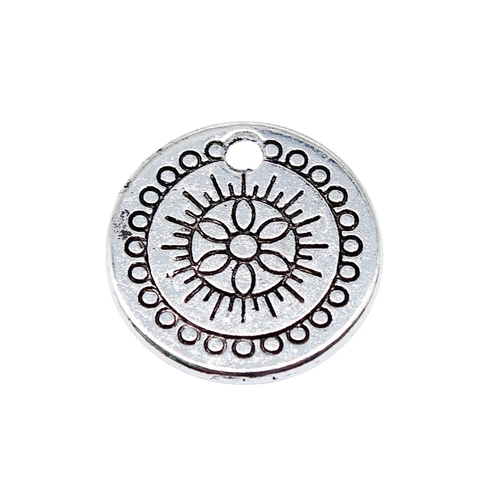 14x14mm 1.1g Zinc Alloy Patterned Round Tag Charm Pendant for DIY Necklace Bracelet Jewelry Making