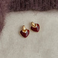 Vintage Hong Kong Style Copper Drip Enamel Heart Geometric Stud Earrings