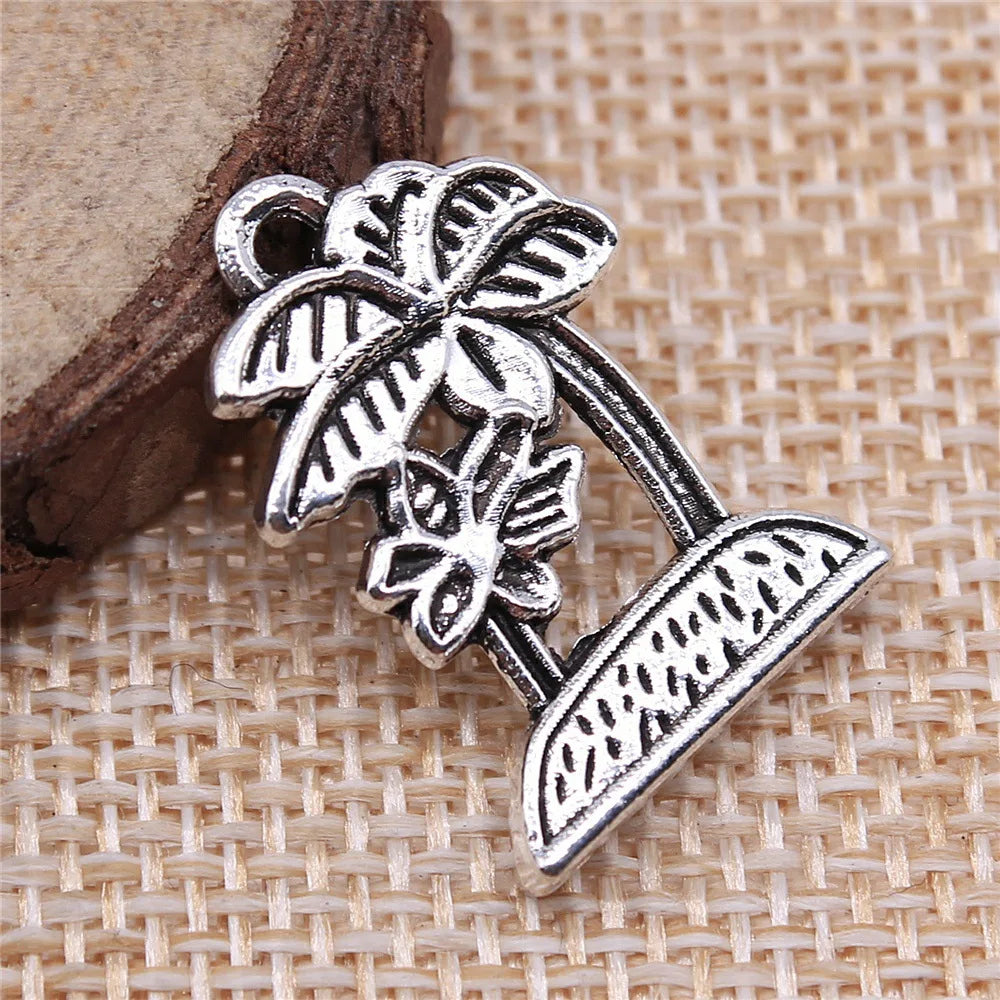 23x16mm 2.7g Zinc Alloy Coconut Palm Tree Charm Pendant for Necklace Bracelet Jewelry Making