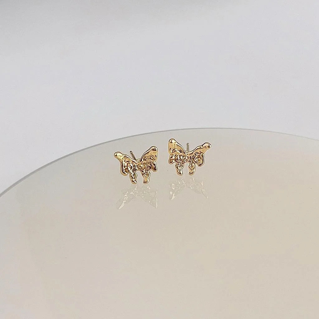 Mini Liquid Butterfly 14K Plated Copper Stud Earrings Cute Minimalist Fresh Style