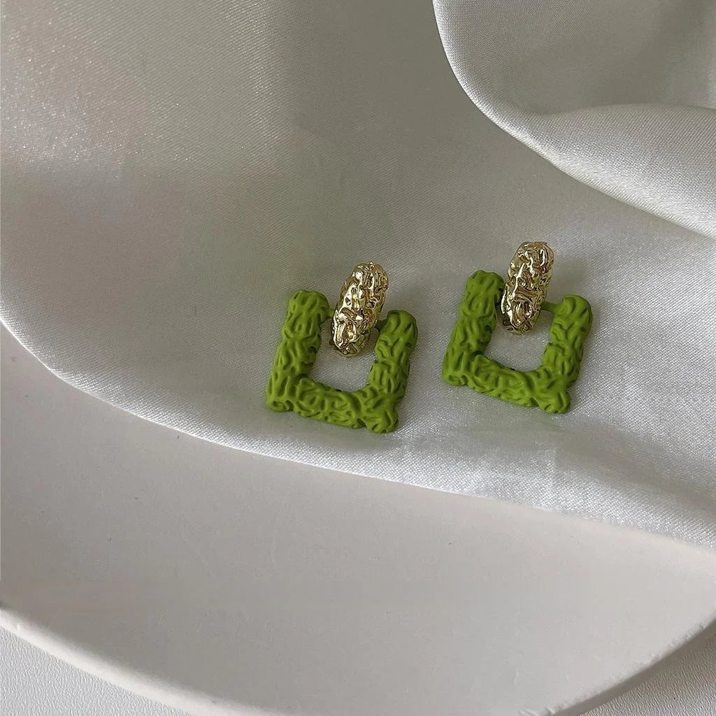 Avocado Green Flower Stud Earrings Silver Plated Alloy Korean Japanese Fresh Forest Style