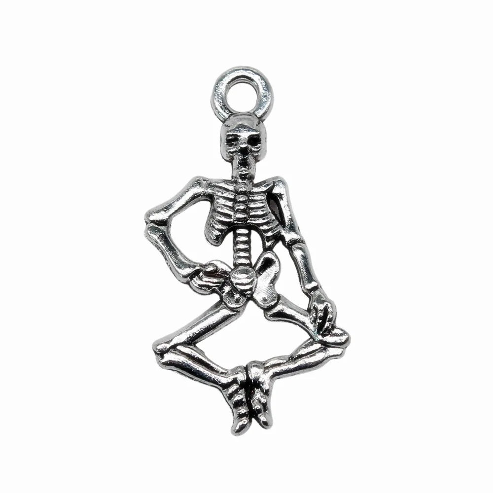 25x13mm 1.15g Antique Silver Zinc Alloy Skull Charm Pendant for Punk Necklace Bracelet Making