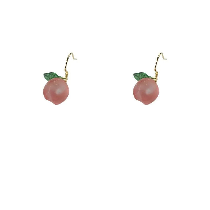 Pink Glazed Glass Peach Drop Earrings With Silver Plated Pins, Handmade Sweet Cute Jewelry