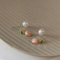 Two Way 14K Plated Copper Tulip Flower Stud Earrings, Elegant Sweet Floral Jewelry