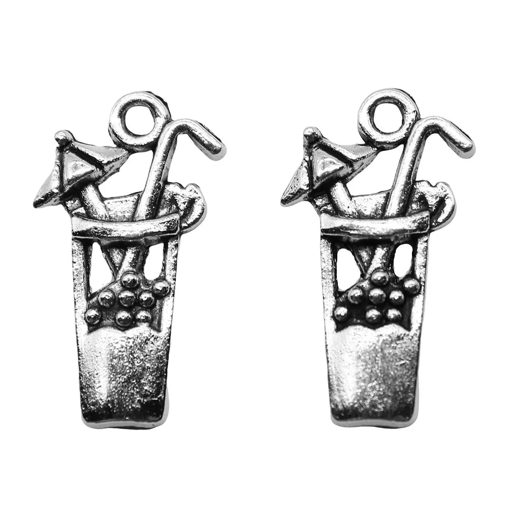 13x23mm 1.2g Antique Silver Zinc Alloy Juice Drink Charm Pendant for DIY Bracelet Necklace Making