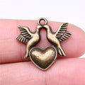 21x21mm 1.5g Antique Bronze Zinc Alloy Dove Heart Charm Pendant for DIY Necklace Bracelet Jewelry