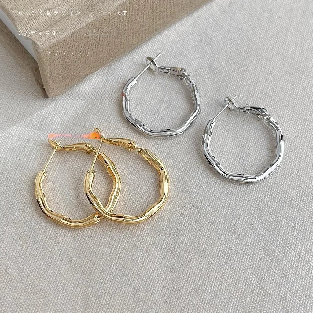 Sweet Cool Geometric Round Copper Hoop Earrings Fashion Commuter Versatile Jewelry