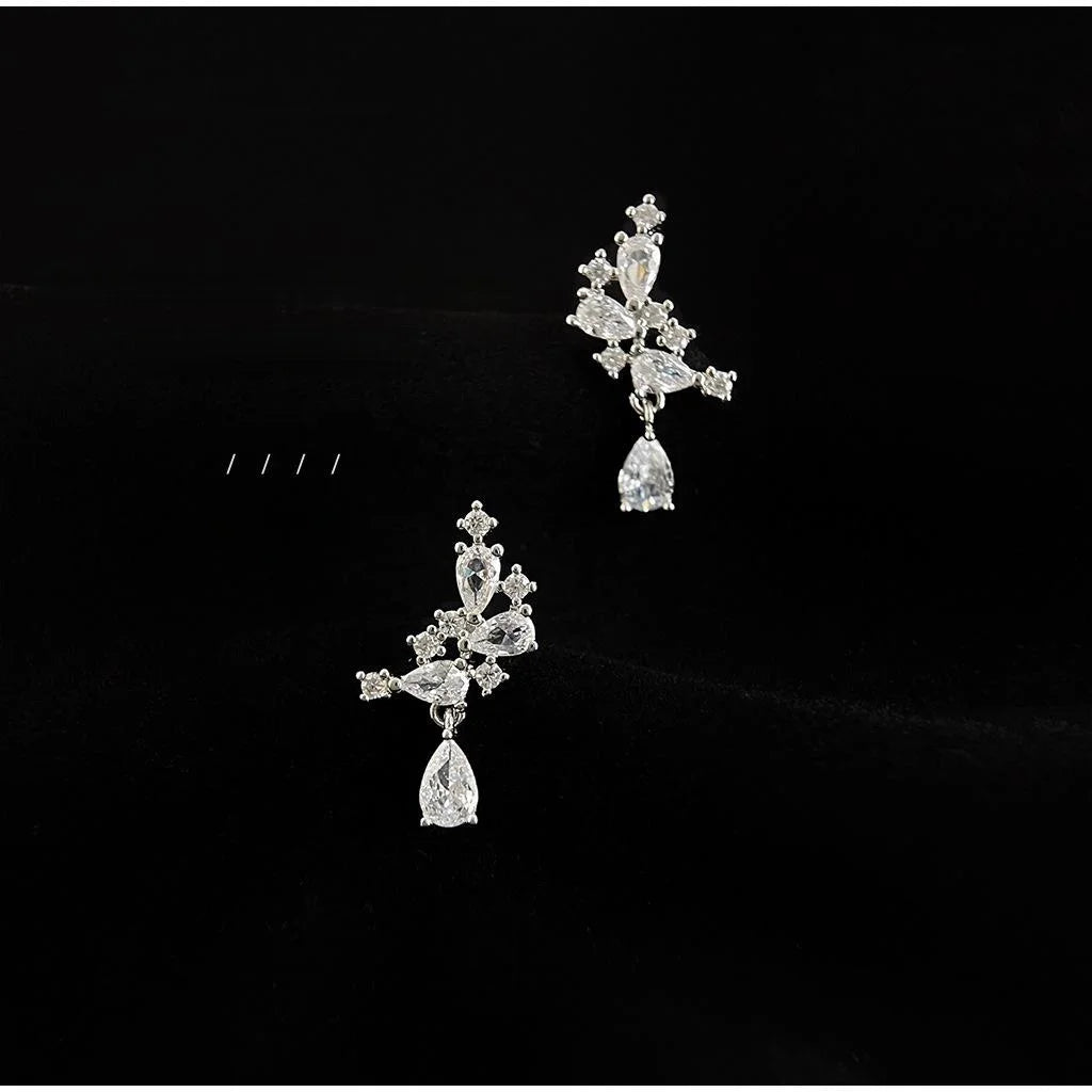 Trendy Geometric Teardrop Micro Pave Zircon Copper Stud Earrings For Women