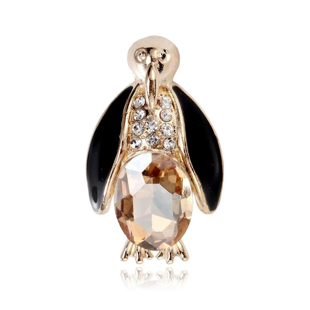 Cute Penguin Alloy Brooch With Rhinestone Red Crystal And Black Enamel, Animal Lapel Pin Gift