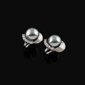 Elegant Luxury Gray Pearl Crescent Zircon Stud & Clip On No Piercing Spiral Ear Cuff Earrings