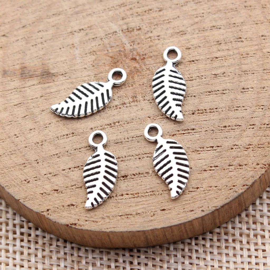 15x6.2mm 0.4g Antique Silver Zinc Alloy Leaf Charm Pendant for Necklace Bracelet DIY Jewelry