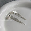 Convertible Light Luxury Silver Geometric Tassel Drop Earrings With Glass Pearls And Copper Alloy