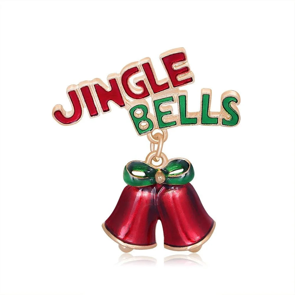 Cute Enamel Jingle Bells Letter Brooch Alloy Christmas Lapel Pin Corsage For Women's Suit Accessory Gift