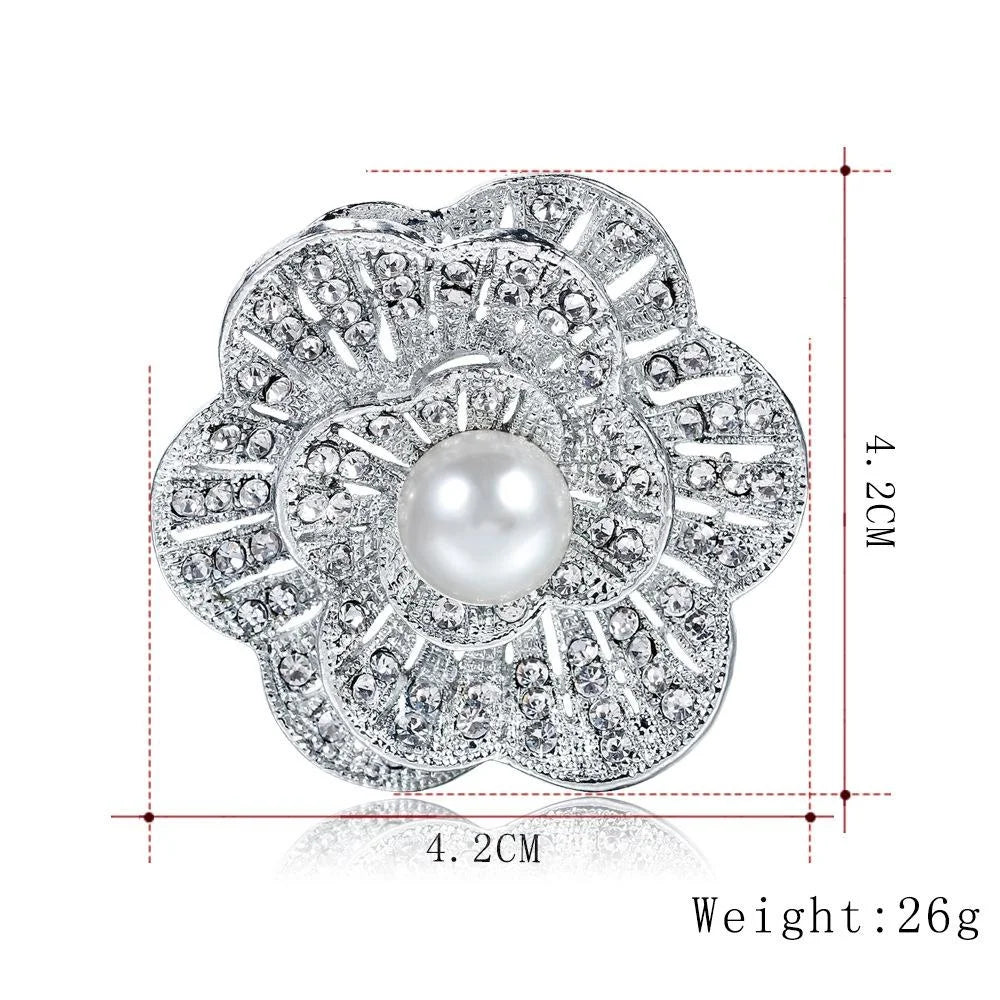 Elegant Rhinestone Pearl Flower Brooch, Alloy Crystal Lapel Pin Corsage For Women Suit Accessory Gift