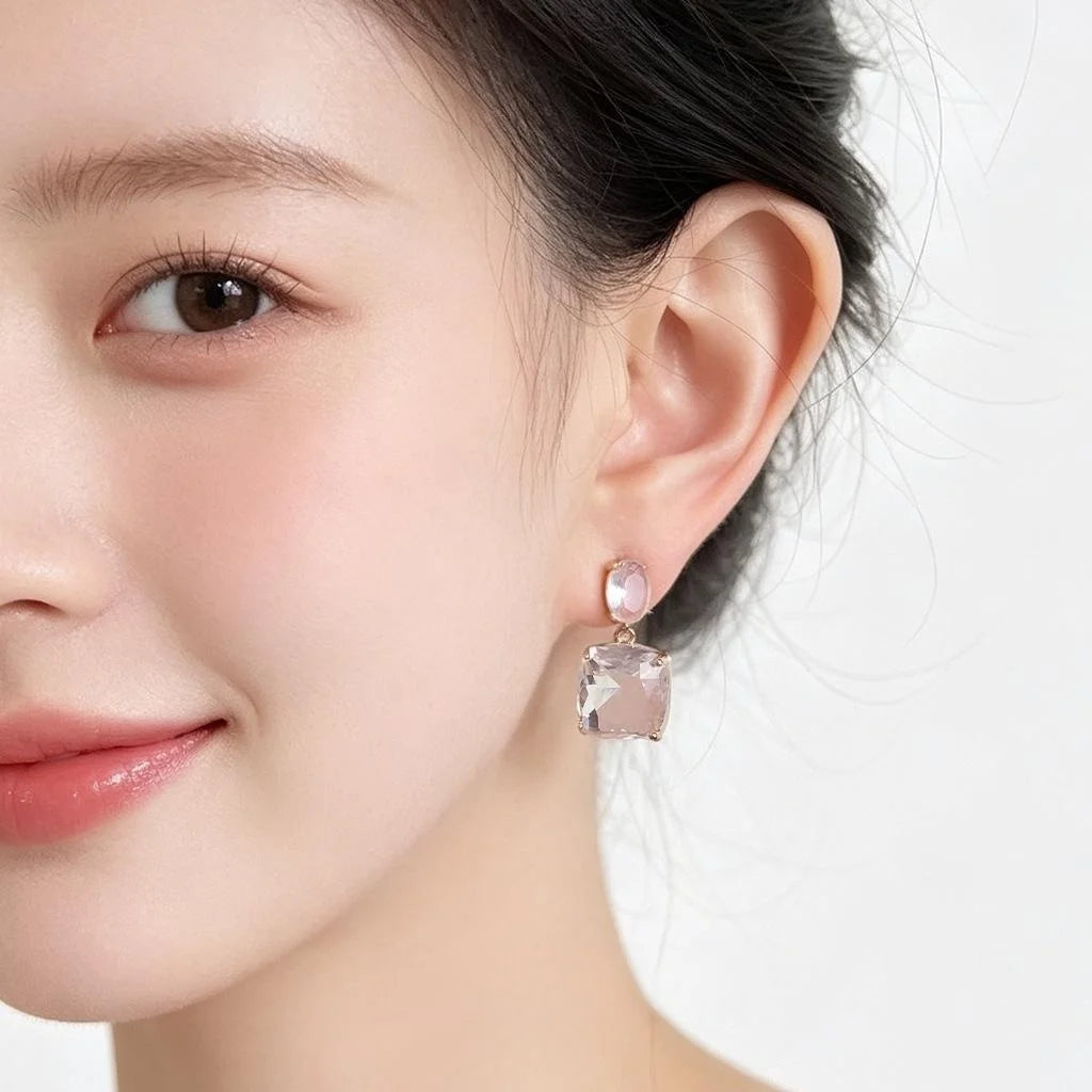 Light Luxury Cubic Zirconia Sugar Cube Geometric Drop Earrings French Banquet Minimalist Jewelry