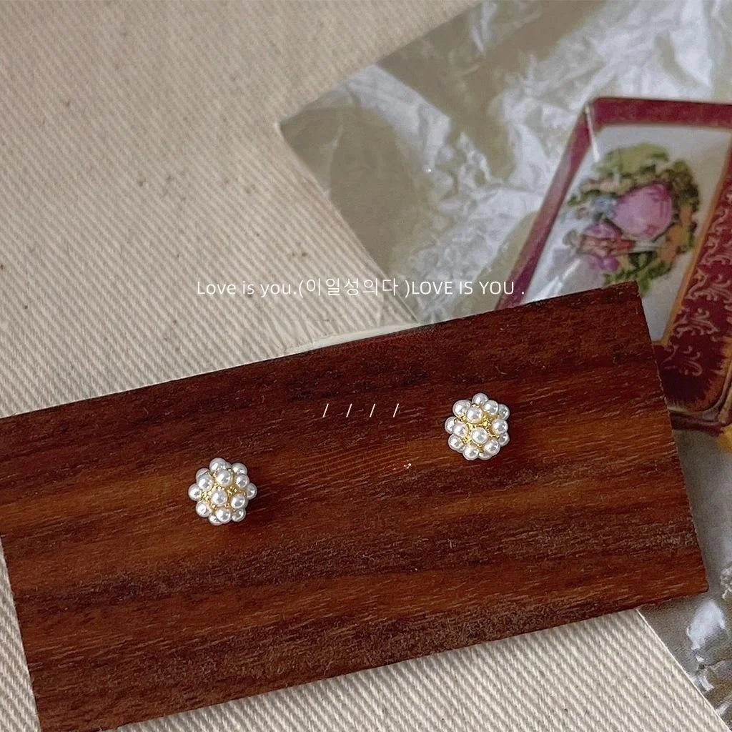 Mini 14K Gold Plated Copper Pearl Ball Stud Earrings, Minimalist Geometric Everyday Jewelry
