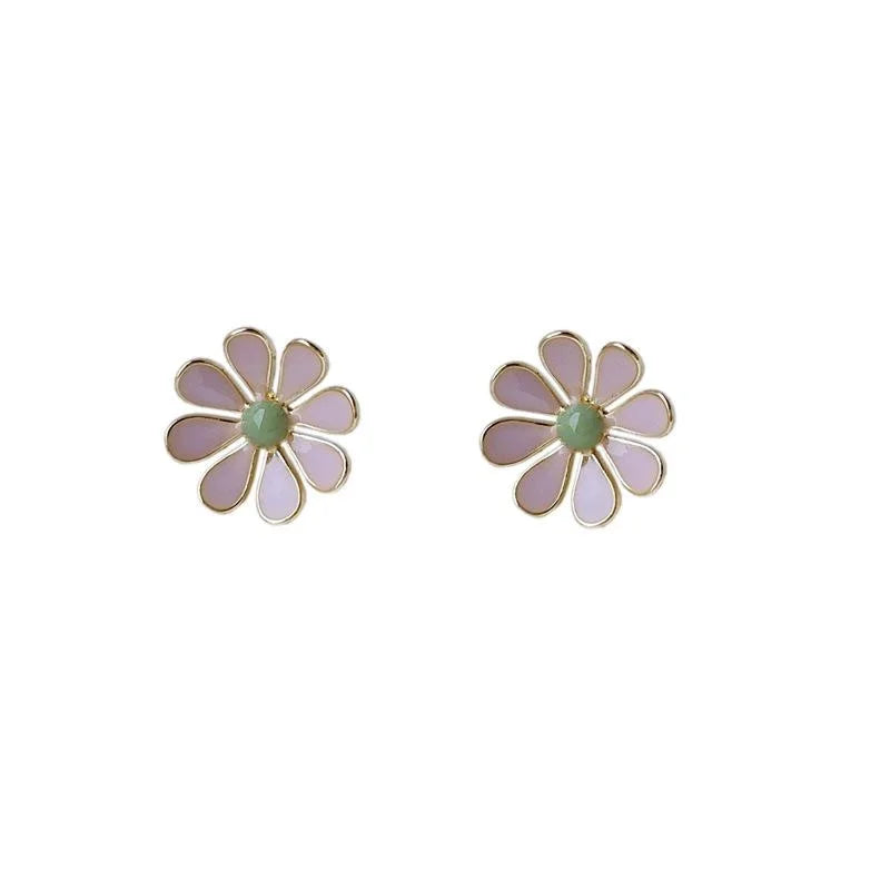 Korean Style 14K Gold Plated Alloy Daisy Enamel Stud Earrings