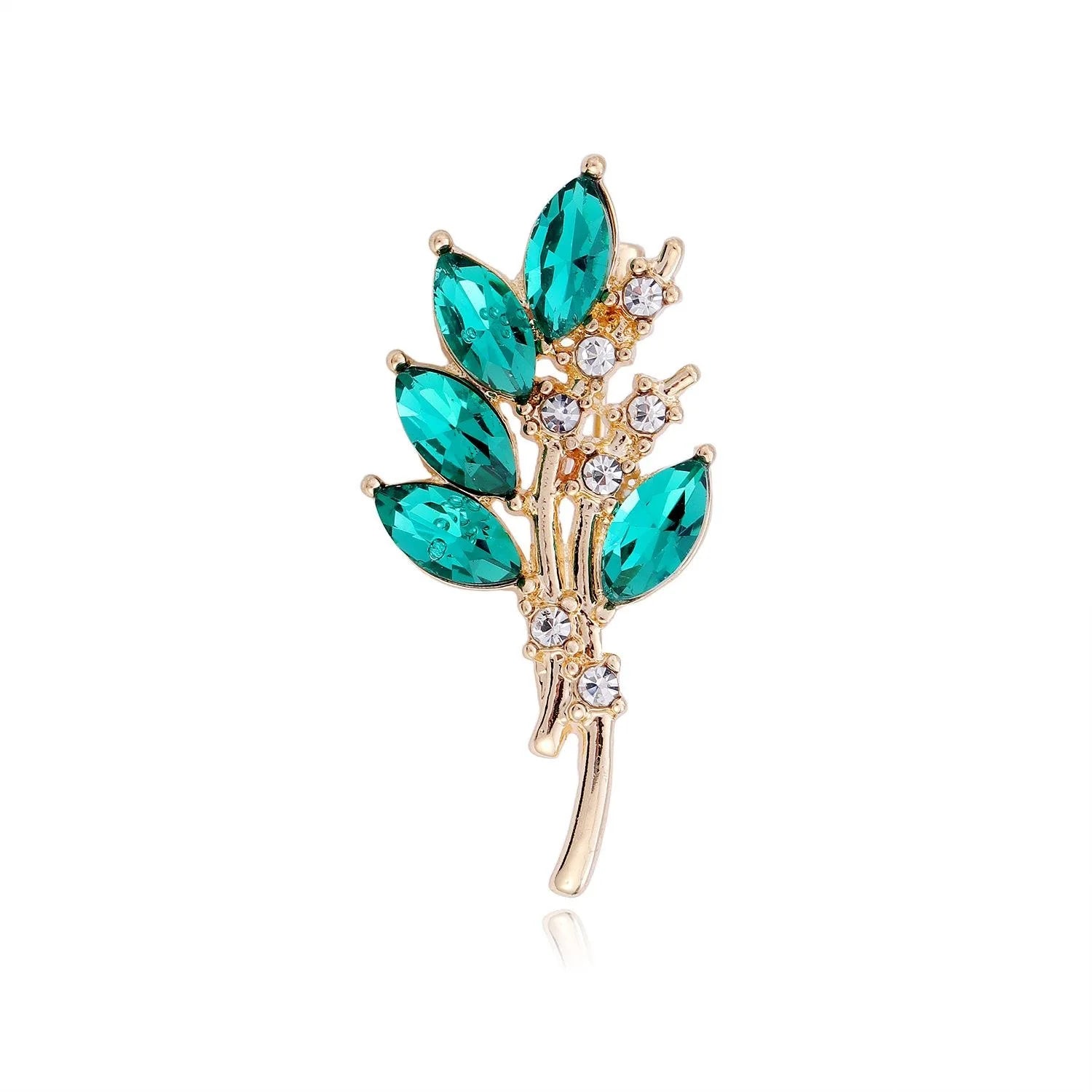 Elegant Blue Rhinestone Olive Branch Alloy Brooch, Sparkling Leaf Lapel Pin Corsage Suit Accessory Gift