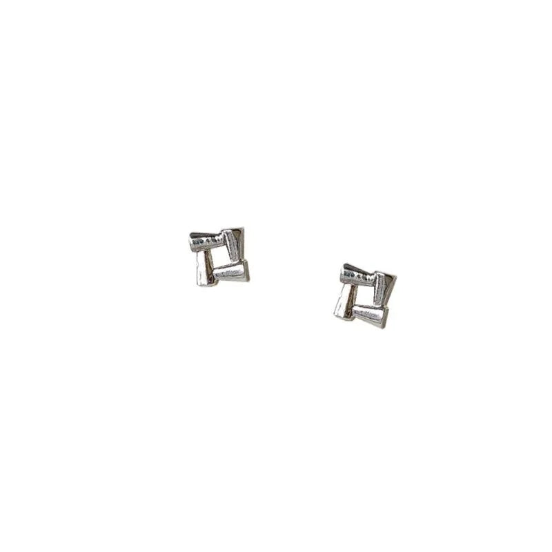 Minimalist 14K Plated Copper Hollow Diamond Geometric Stud Earrings For Commuter Style