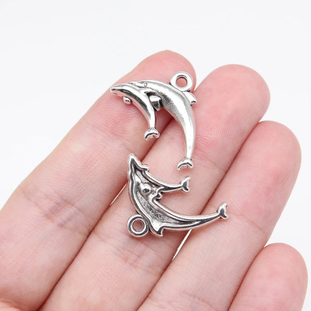 16x23mm 1.4g Antique Silver Zinc Alloy Dolphin Charm Pendant for DIY Bracelet Necklace Jewelry Making