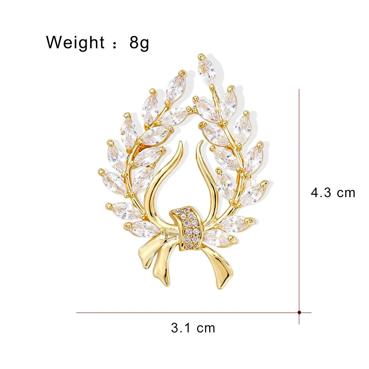 Luxury Gold Wheat Sheaf Zircon Brooch, Elegant Harvest Leaf Lapel Pin Corsage For Coat Suit Gift
