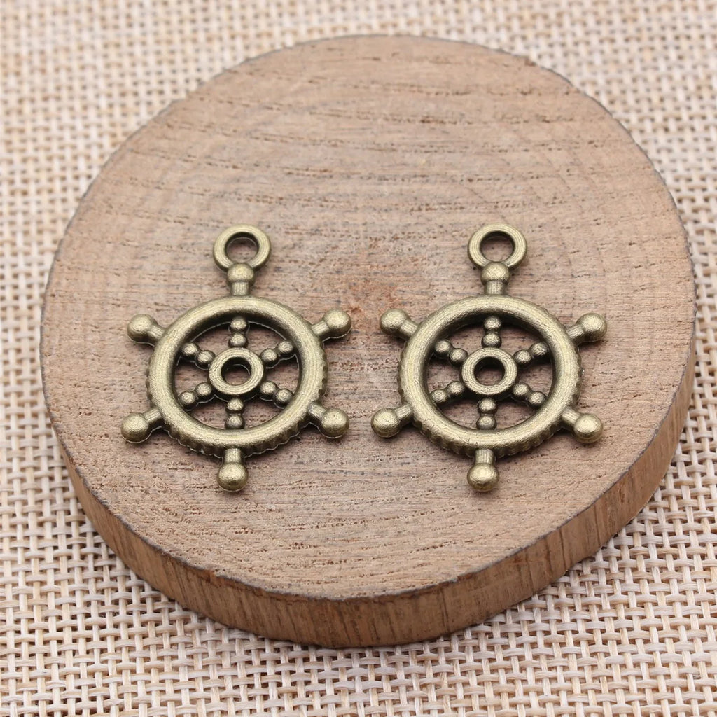 29.6x22mm 2.8g Antique Bronze Tone Zinc Alloy Ship Wheel Charm Pendant for Nautical Jewelry DIY