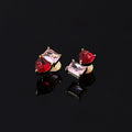 Elegant Gold Tone Alloy Pink Zircon Heart And Square Crystal Stud & Clip On No Piercing Earrings