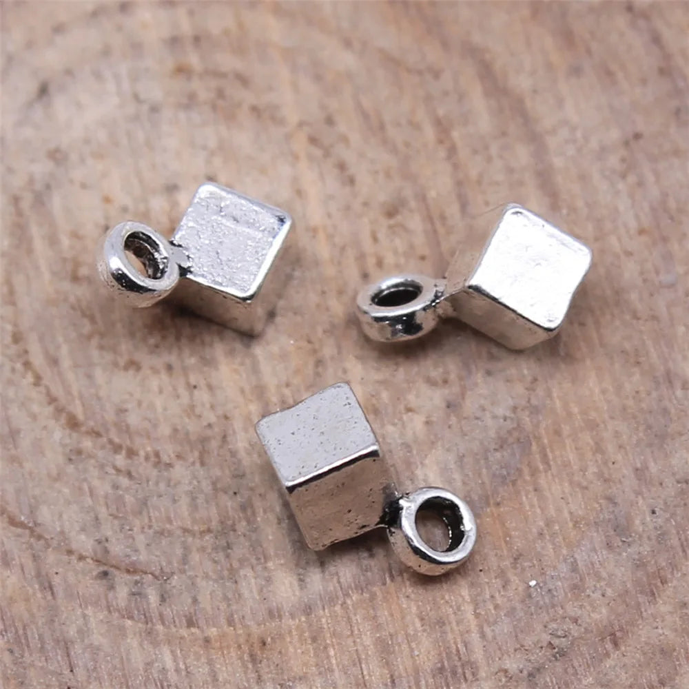 3x3mm 0.23g Antique Silver Zinc Alloy Small Cube Charm Pendant for DIY Bracelet Necklace Making