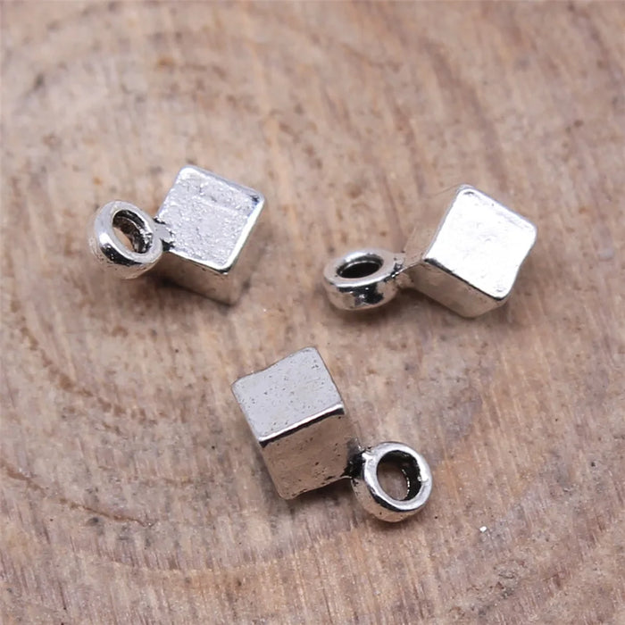 3x3mm 0.23g Antique Silver Zinc Alloy Small Cube Charm Pendant for DIY Bracelet Necklace Making